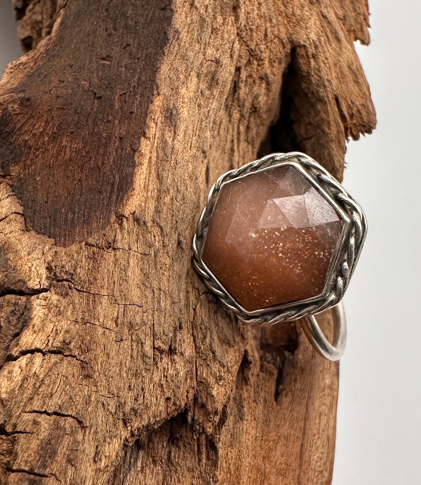 Hexagon Sunstone Ring